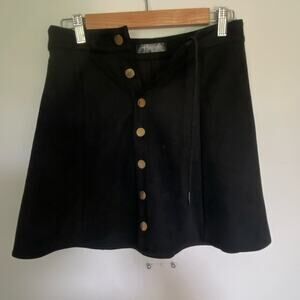 Fuinloth Women's Faux Suede Skirt Button Closure A-Line High Wasit Mini